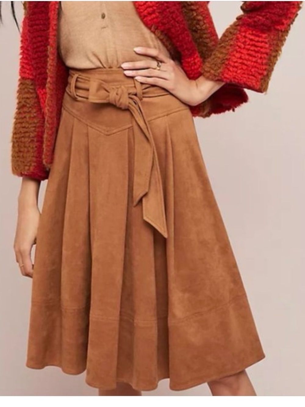 Anthropologie Akemi + Kin Faux Suede A-Line Midi Skirt NWT Size 4 Brown